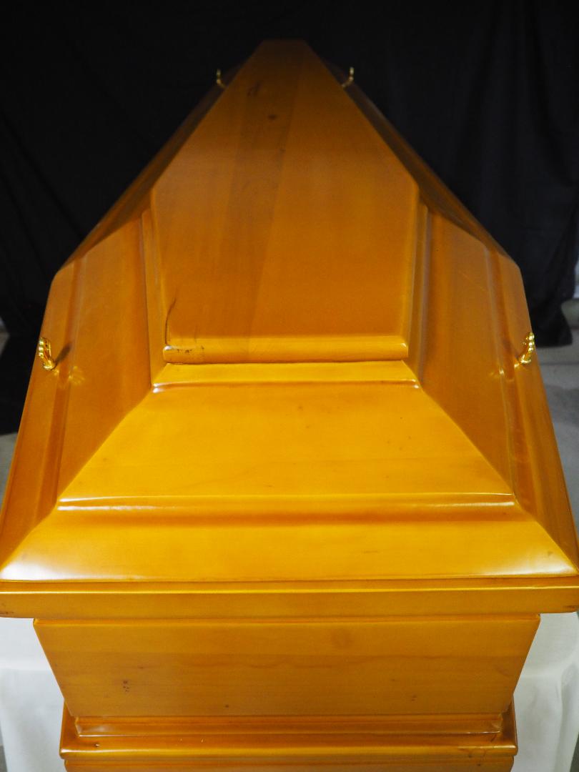 Budget friendly affordable Coffin for sale - Solid Poplar Wood - Pine Finish