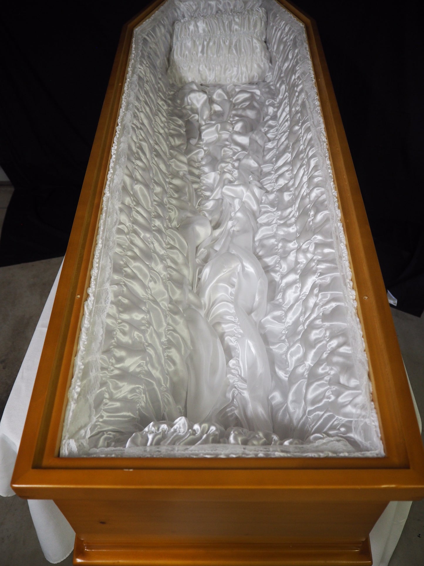 Budget friendly affordable Coffin for sale - Solid Poplar Wood - Pine Finish