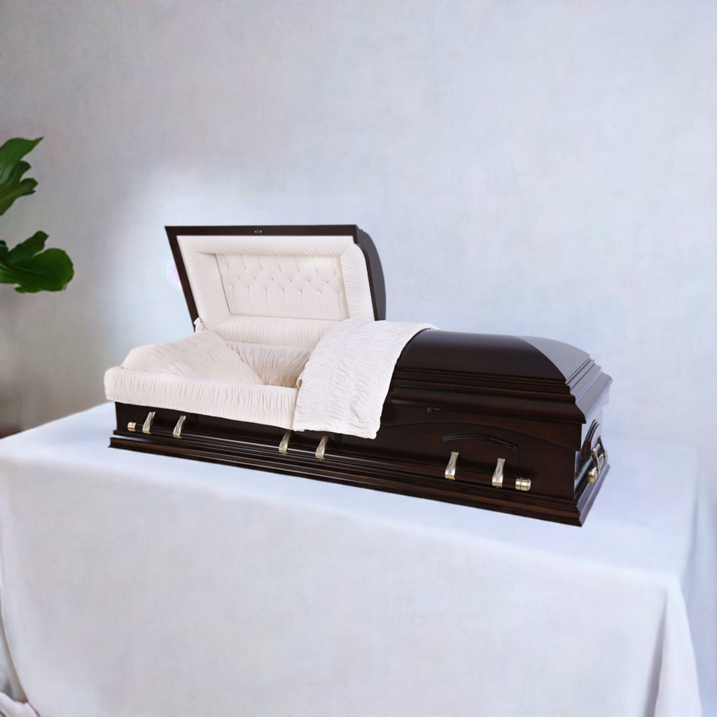 Budget friendly affordable Casket for sale - Solid Poplar - Dark Maple Finish