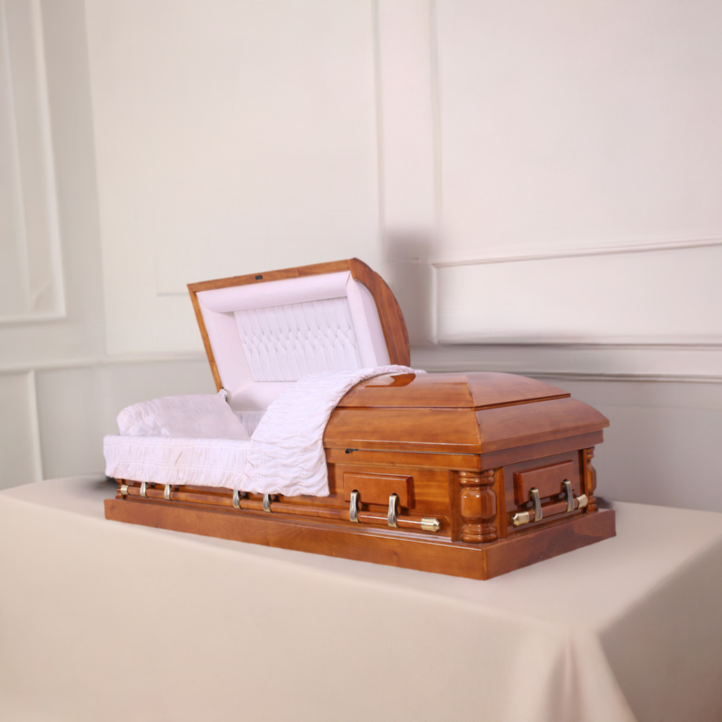 Budget friendly affordable Casket for sale - Solid Wood - Pine Finish