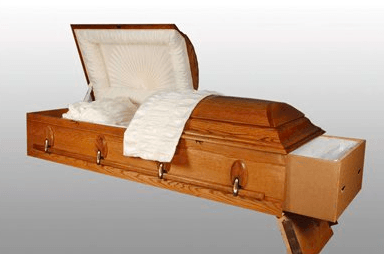 (NOTE: Currently Unavailable - Waiting on Insert Box Delivery) - Rental Casket for hire - Budget friendly and affordable - Solid Poplar Wood - Gloss Pine